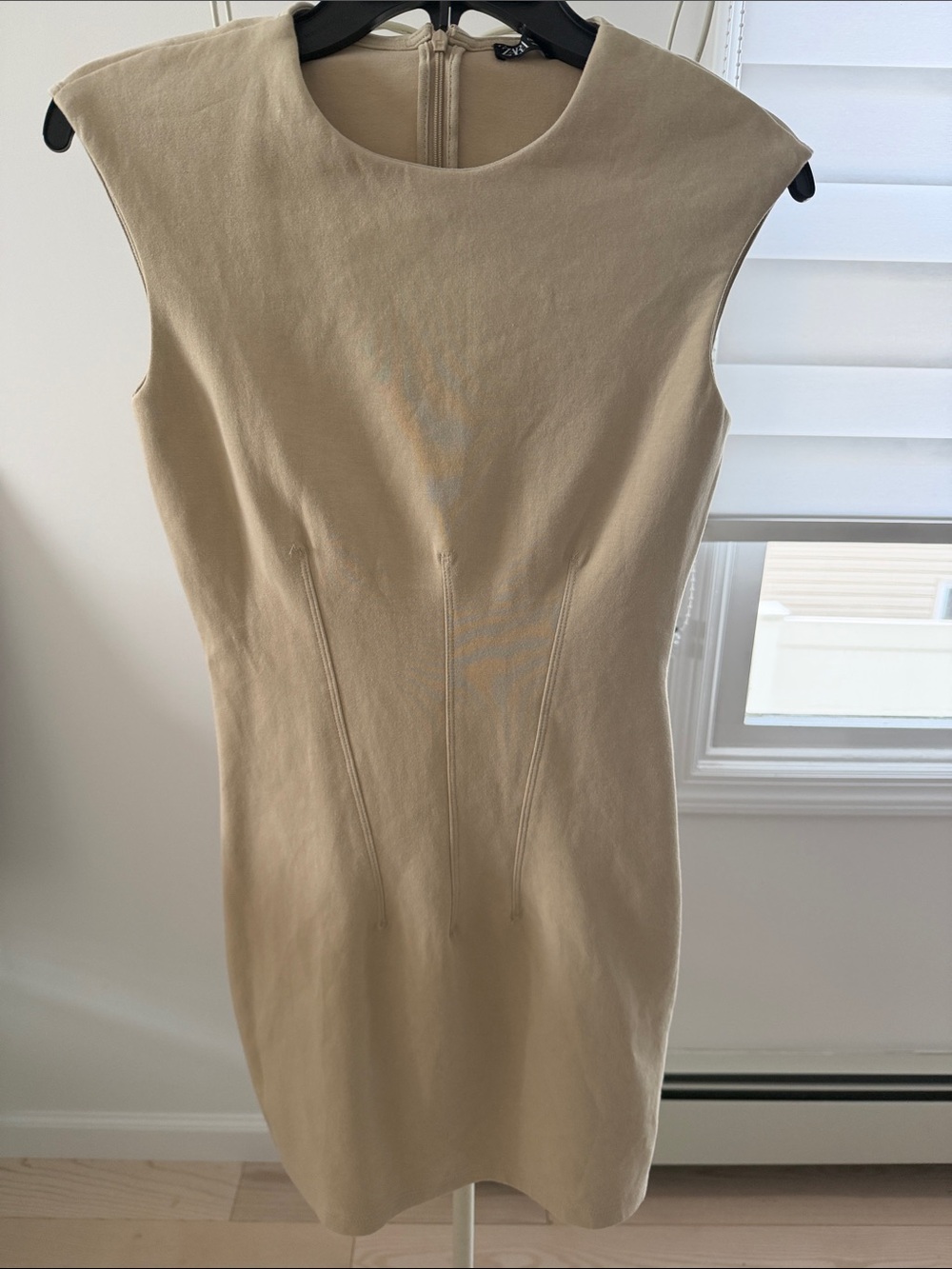 Zara Beige Sleeveless Mini Sheath Dress